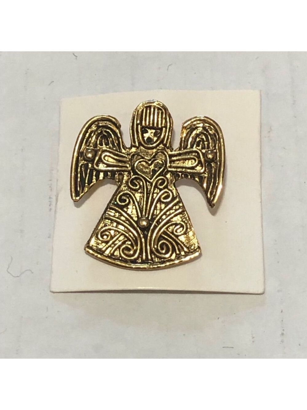 Vintage Pewter Angel Brooch Pin with Heart